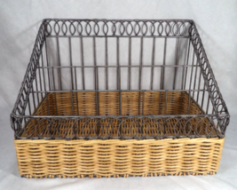 Vtg Lg Natural Wicker &amp; Wire Desk Organizer Basket Letter Mail Stationer... - $15.79