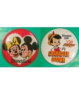 2 Vintage Disney Button Pins Mickey Minnie Pinocchio Dinner Character Pins - £3.93 GBP