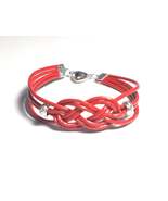 Red Leather Celtic Knot Bracelet with Silver Alloy Spacer Beads and Hear... - $7.99