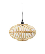 Mid-Century Modern Style Squatty Round Bamboo Wooden Pendant Lamp - $53.64