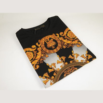 Men LAVERITA European Fashion Crew Shirt Rhine Stones Crown Florals 12089 Black image 3