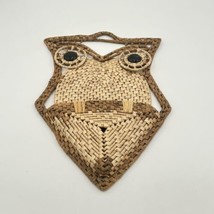 Vintage Wicker Owl Wall Hanging with Pocket Boho Decor Kitchen Holder Woven - £14.82 GBP