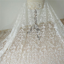 Embroidery Floral Lace Mesh Fabric Costume DIY Clothes Wedding Full Bride Dress  - £22.51 GBP