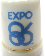 Expo 86 Vintage Porcelain Blue on White Thimble Gold Trimmed Band Collectible - £15.49 GBP
