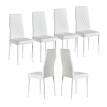 White Modern Minimalist Dining Chair Fireproof Leather Sprayed Metal Pipe Set 6 - £201.81 GBP