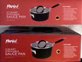 Sauce Pans (2) by Parini 2.7 qt. and 3 qt. New in Box - $73.80