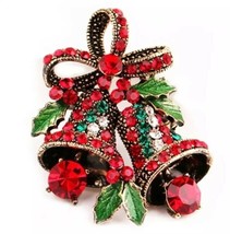 Stunning diamonte gold plated vintage look christmas bells brooch cake p... - $19.09