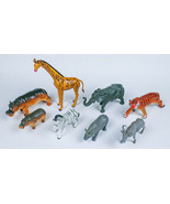 LOT OF 8 JUNGLE ANIMAL LARGE FIGURES TIGER ELEPHANT HIPPO GIRAFFE WILDEB... - €17,18 EUR
