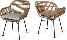 Christopher Knight Home Rodney Indoor Woven Faux Rattan Chairs With Cushions - £195.95 GBP