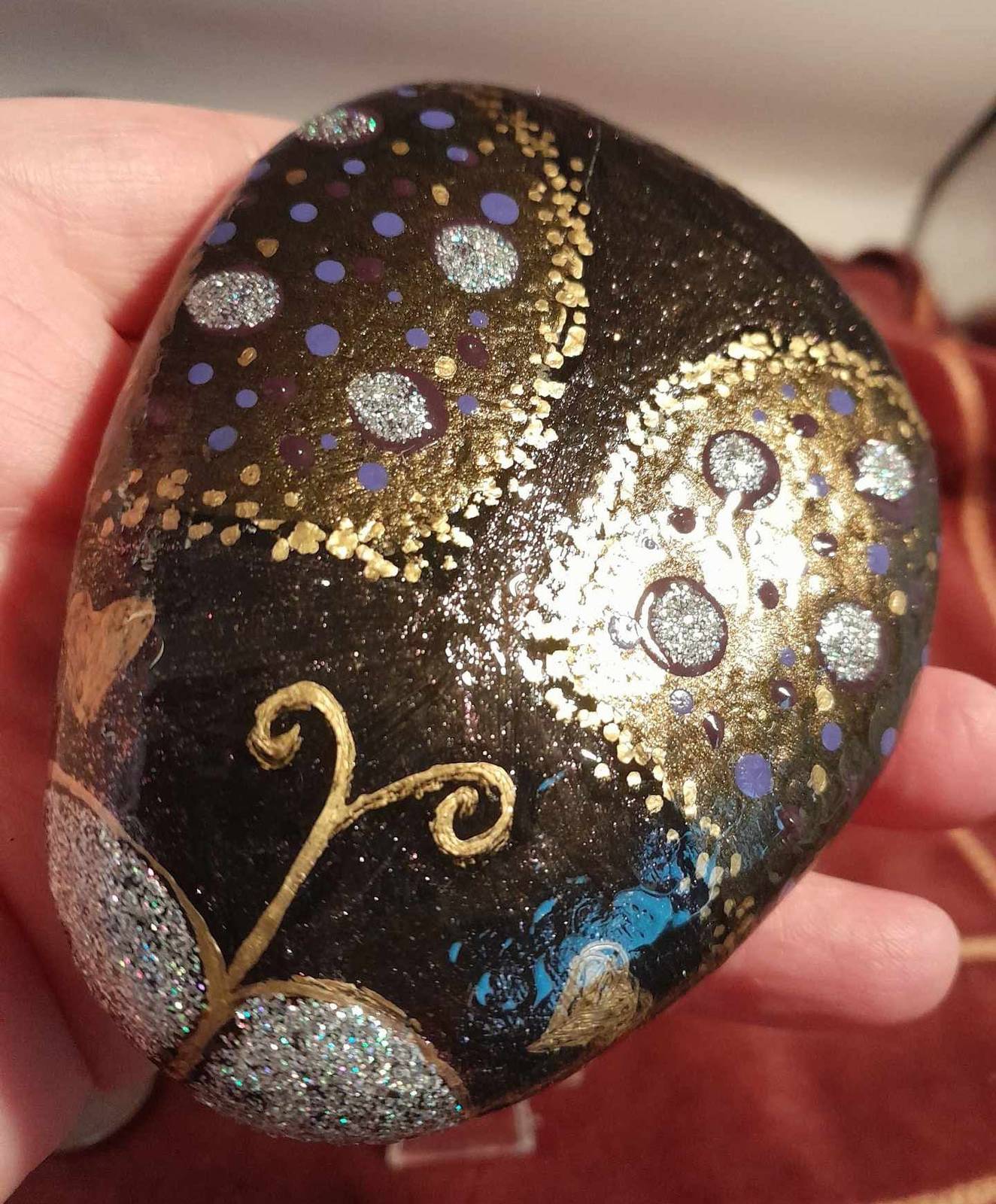 Glamor Bug Beetle Painted Rock Gift Decor Garden Shelf Mantle Knick Knac... - $4.25