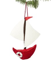 Sailing Boat Red W White Sail Ornament Hand Made Wool Felt  Silk Road Bazaar - £11.06 GBP