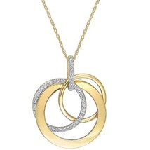 0.25CT Real Diamond Interlocking Circle Pendant Chain 14K Gold Plated Silver - £161.52 GBP