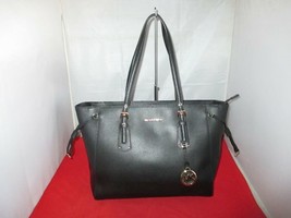 Michael Kors Voyager MD Crossgrain Leather Tote, Shoulder Bag $278 Black... - $124.73