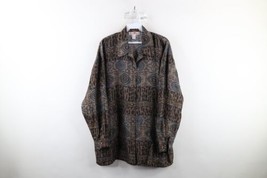 Vintage 90s Streetwear Womens Large Looped Collar Abstract Silk Button Shirt - £38.84 GBP