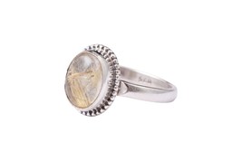 925 Sterling Silver Rutile Quartz Gem Rose Gold/Gold Plated Wedding Ring GRS1172 - £30.84 GBP+