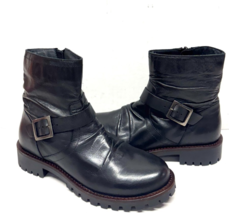 MIZ MOOZ RUCHED SOFT LEATHER  BOOT SIDE BUCKLE/ ZIP 37EU / 7US BLACK Z-206 - $59.95
