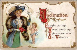 Valentine Inclination Caught Her Eye Cherub 1909 Wessler Embossed Postcard V3 - £5.55 GBP