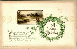 Vtg Postcard 1915 Embossed John Winsch &quot;A Happy Birthday&quot; Wreath &amp; Poem UNP - £4.20 GBP