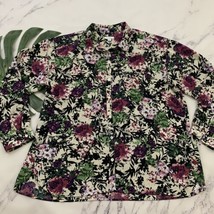 J Jill Button Up Blouse Top Size XL Purple Cream Rose Floral Long Sleeve - £21.01 GBP