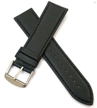 22mm Genuine Leather Black Watch Band Strap With Slver Buckle - £12.54 GBP