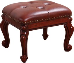 Kelendle Small Foot Stool For Living Room Brown Leather Stool Vintage Carved - £99.64 GBP