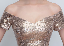 Gold Off-shoulder Short Sleeve Maxi Sequin Dress Women Plus Size Sequin Dresses image 2