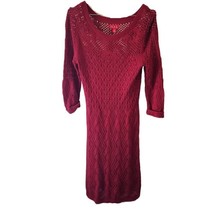 Elle Burgundy Open Knit Red Sweater 3/4 Sleeve Dress - £7.32 GBP