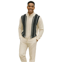 Men's Fancy European Sweater Jacket By Silversilk Fashionable 11007 Cream image 5
