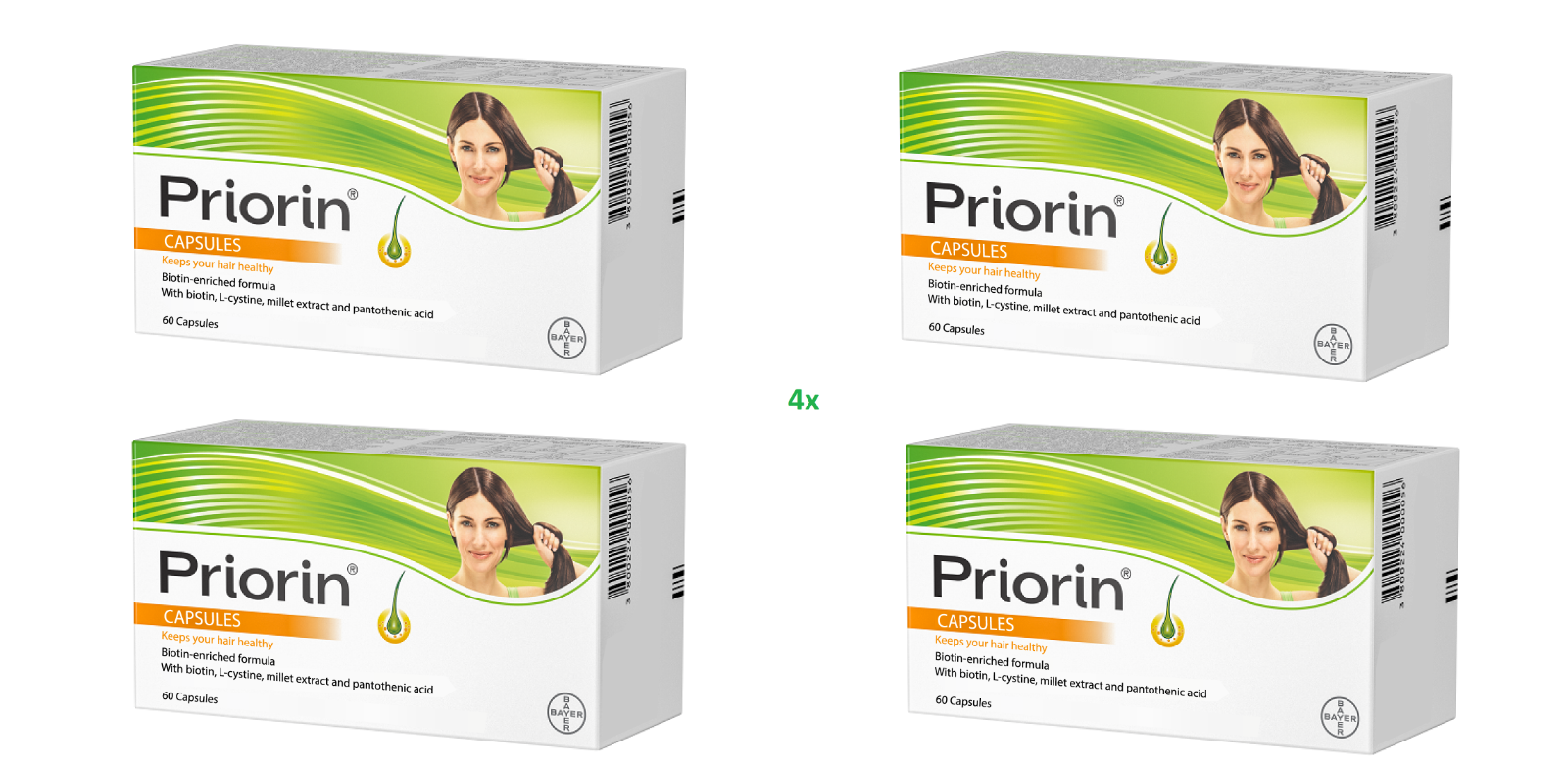 Bayer PRIORIN Keeps Hair Healthy 4 x 60 Capsules-Total 240 capsules - $109.95