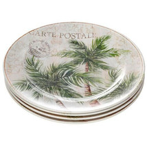 Carte Postale Palm Tree Melamine Salad Dinner Bowls Plates Set of 12 Bea... - $187.98