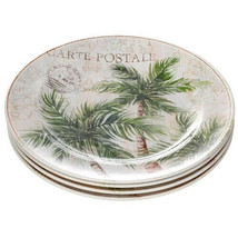 Carte Postale Palm Tree Melamine Salad Dinner Bowls Plates Set of 12 Beach Summe - £152.63 GBP