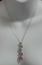 Signed SH &amp; NV Silver-tone Multi-color Floral Rhinestone Pendant Necklace - £14.79 GBP