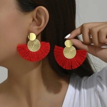 Handmade Colorful Tassel Dangle Earrings RED - £14.65 GBP