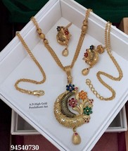 High Quality AD Gold Plated Jewelery Pedalbutti Necklace Earring set Indian r365 - £37.96 GBP