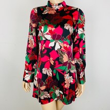 Zara Colorful Satiny Floral Print Mock Neckline Women&#39;s Size Small Mini Dress * - £32.55 GBP