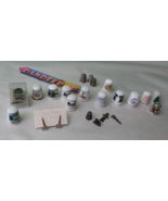 Lot of 18 Piece Sewing Thimble Souvenirs And Novelty Themed Miniatures - £23.22 GBP