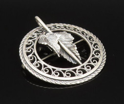 DANECRAFT 925 Silver - Vintage Antique Leaf &amp; Swirl Border Brooch Pin - ... - £42.67 GBP