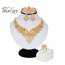 Dubai Gold Jewelry Sets for Women Crystal Leaf Shape Jewelry Classic Style Neckl - £17.52 GBP