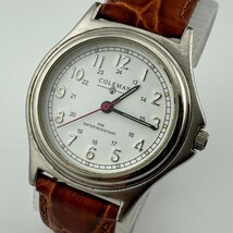 Vintage Coleman Quartz Watch Men Silver White Military Dial Leather New ... - $23.74