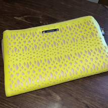 Stella &amp; Dot Bright Yellow Faux Leather Laser Cut Out Folded Double Clutch - £14.06 GBP