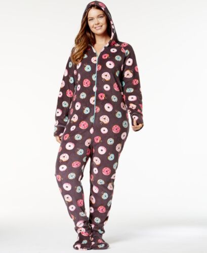Primary image for Jenni By Jennifer Moore Womens Plus Size Hooded Printed Footed Jumpsuit Donut 1X