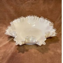 Vintage Fenton Silvercrest 11&quot; Milk Glass Crimped Ruffled Edge Bowl - £25.91 GBP