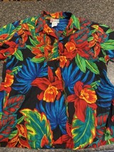 Hilo Hattie Hawaiian Shirt Adult XLarge Blue Button Colorful Beach Floral Mens - £21.30 GBP