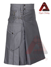 Men&#39;s Utility Kilt Gray Utility Hybrid Kilt 100% Cotton Cargo Pocket kilts - £39.83 GBP