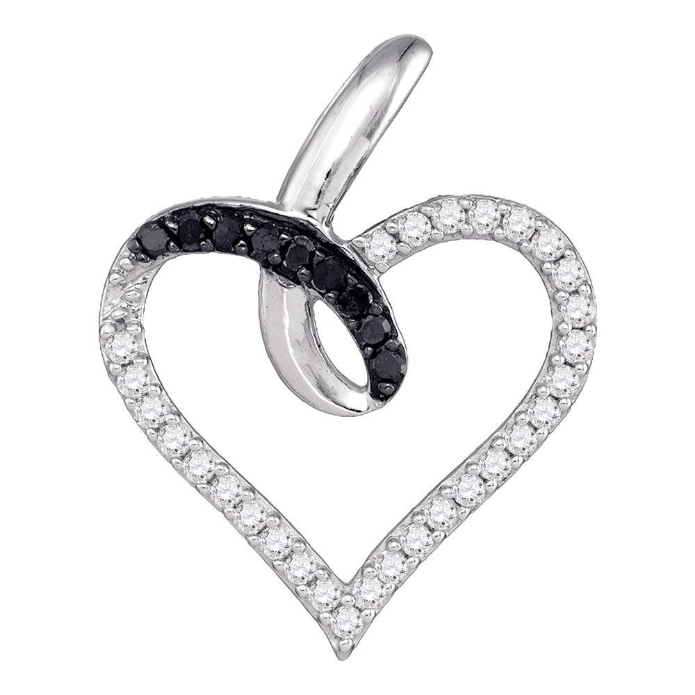 10K White Gold Black Color Enhanced Round Diamond Heart Love Pendant 1/4 Ctw - £191.40 GBP