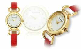 NEW Jeanneret 10041 Womens Florence Quartz Red Leather Gold Tone Accented Watch - $15.79