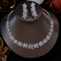 Fashion Round Maple Leaf Flower Bridal Necklace Cubic Zirconia 2PCS Set Women Lu - £73.28 GBP