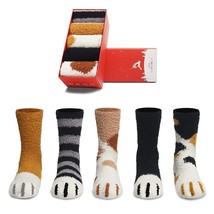 Fuzzy Socks For Women Cute Cat Paw Socks 5 Pairs Women Winter Fluffy Cozy Plush  - £23.52 GBP