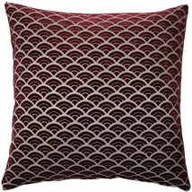 Seigaiha Scallop Textured Velvet Burgundy Throw Pillow 19x19, Complete with Pill - £75.48 GBP