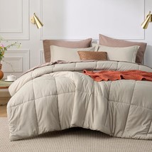 Beige Queen Comforter Set - Beige Basket Weave Pattern Down Alternative Comforte - £32.76 GBP